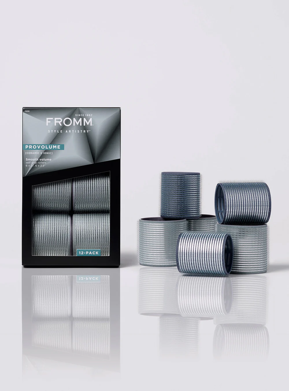 1-fromm-pro-F6006-provolume-roller-12-pack-reflection_e282f5d7-d76f-4f90-bdec-b413c779c90c_1000x1500.webp FROMM PRO PRO VOLUME CERAMIC HAIR ROLLERS 12 PACK ( 6 X 50 mm + 6 X 64mm ) - Image 1