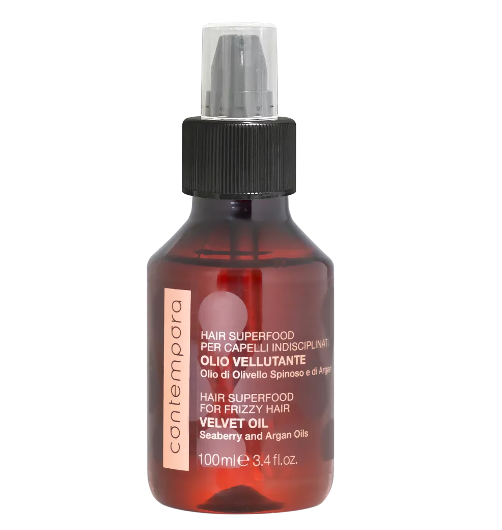 Contempora_Olio_Vellutante_1080x1360_b0ee9745-f919-43ec-89aa-cb12b0e1c5a7-e1759334266322.webp CONTEMPORA HAIR SUPERFOOD FOR FRIZZY HAIR– VELVET OIL 100 ML - Image 1