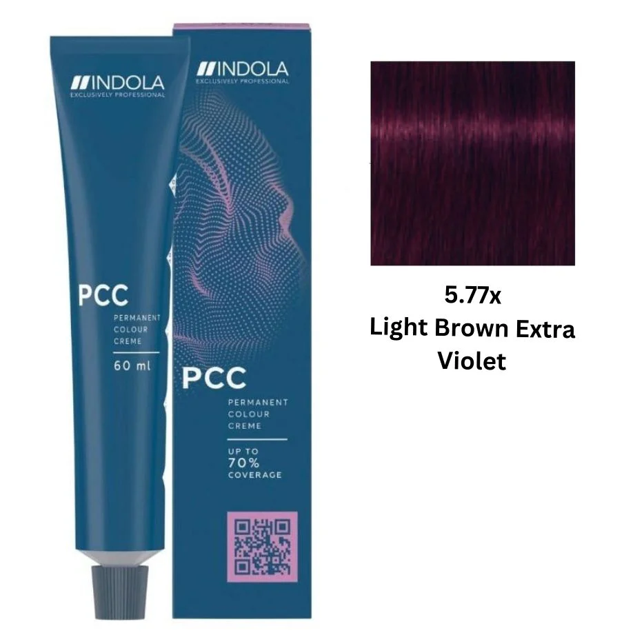 IND5.77x.webp INDOLA PCC PERMANENT COLOR 5.77x - LIGHT BROWN EXTRA VIOLET 60 ML - Image 1